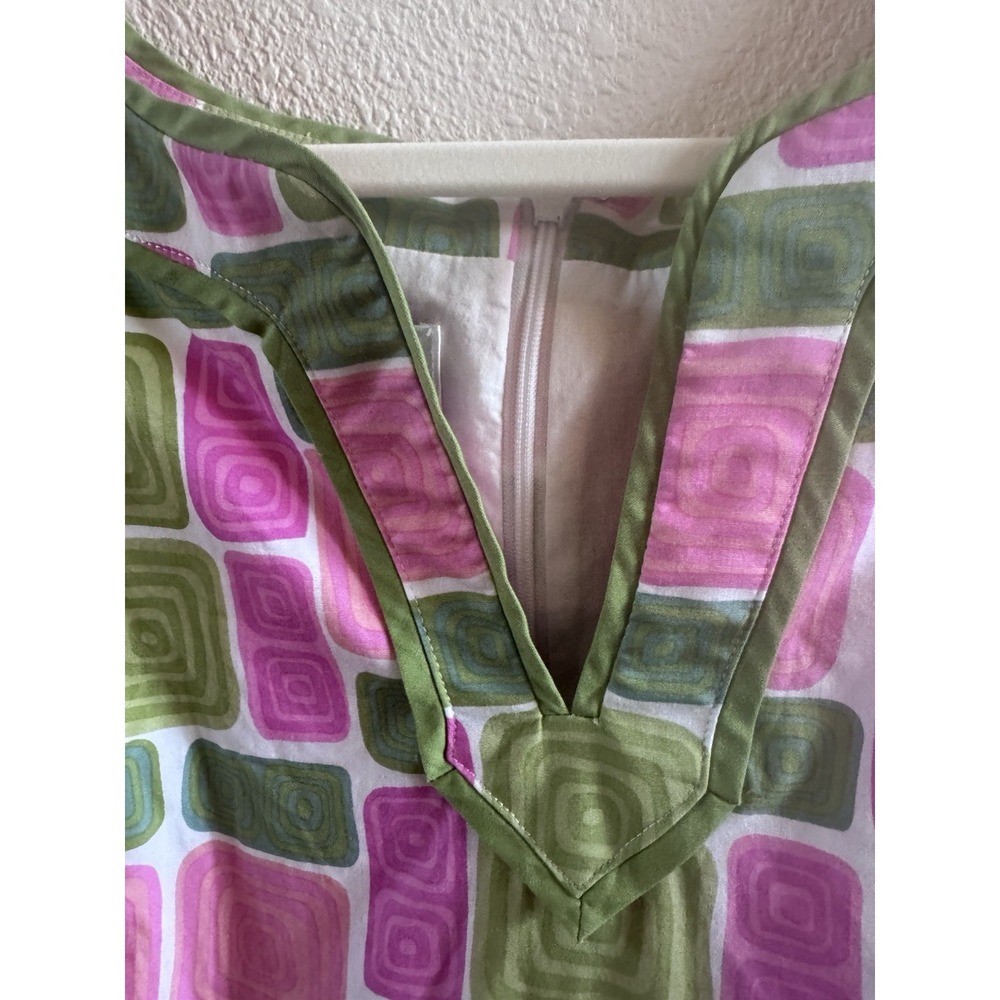 Talbots Retro Pink Green Geometric Cotton Sleeveless Dress Size 14 1960's - Picture 7 of 12